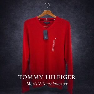 NWT Tommy Hilfiger Red V-Neck Sweater Men’s Medium Classic Fit